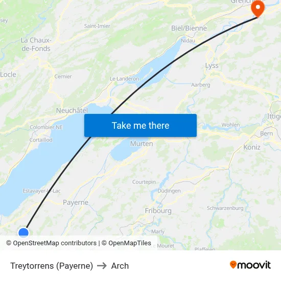 Treytorrens (Payerne) to Arch map