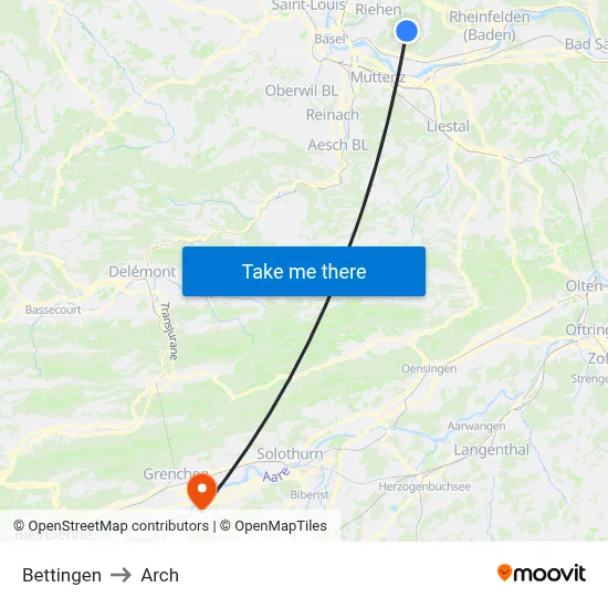 Bettingen to Arch map