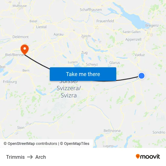 Trimmis to Arch map