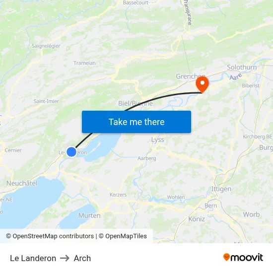 Le Landeron to Arch map