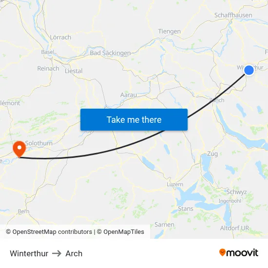 Winterthur to Arch map