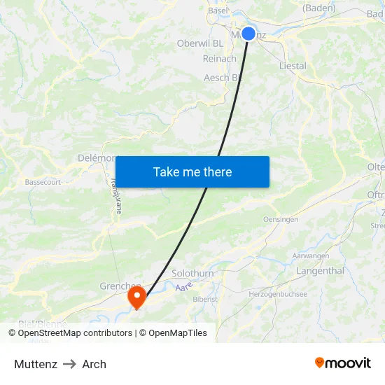 Muttenz to Arch map