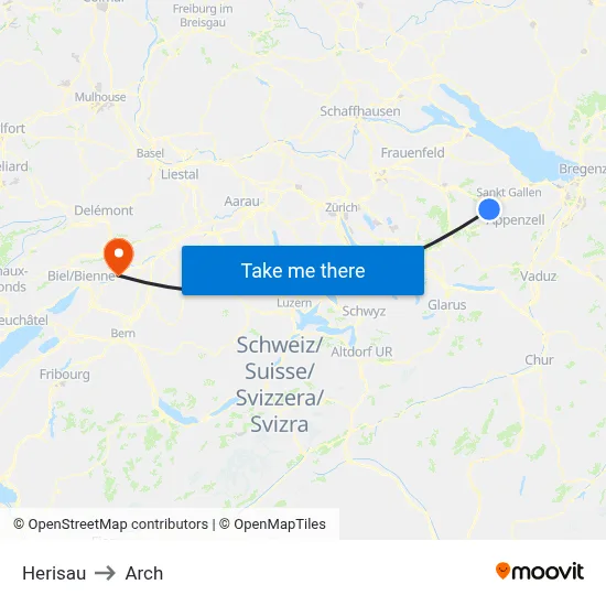 Herisau to Arch map