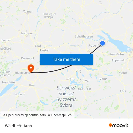 Wäldi to Arch map