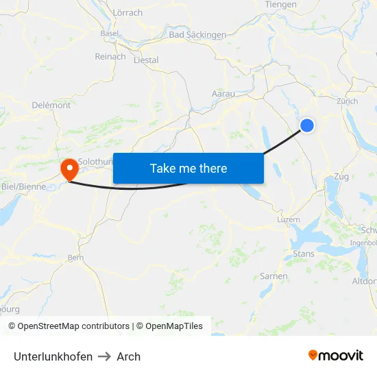 Unterlunkhofen to Arch map