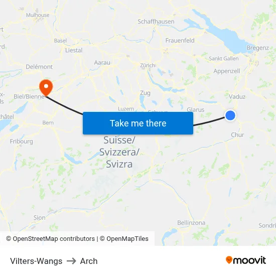 Vilters-Wangs to Arch map