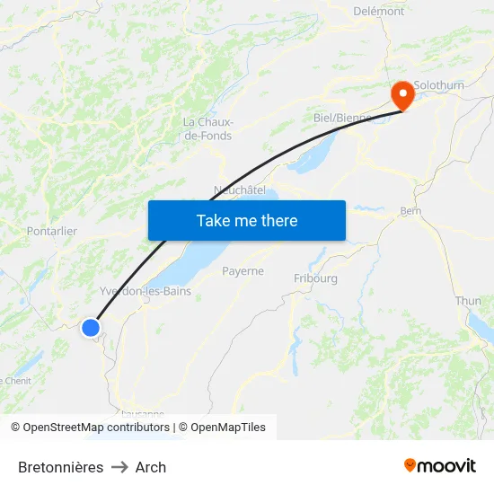 Bretonnières to Arch map