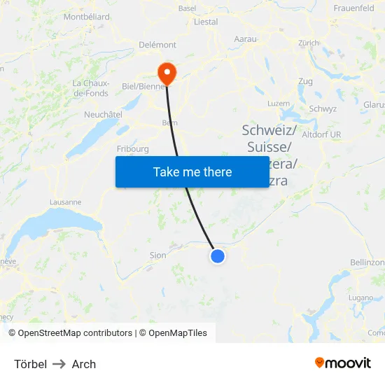 Törbel to Arch map
