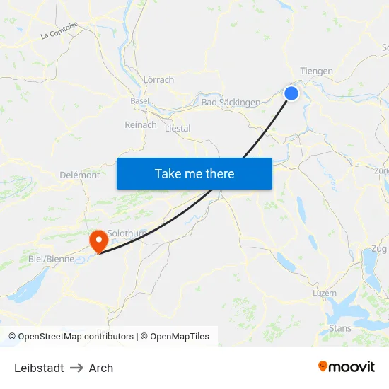 Leibstadt to Arch map