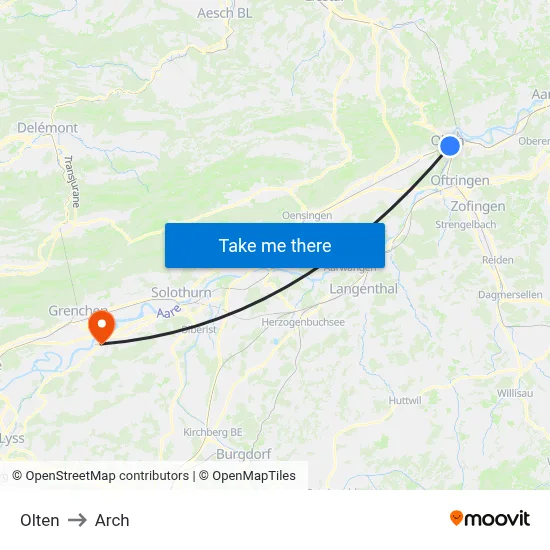 Olten to Arch map