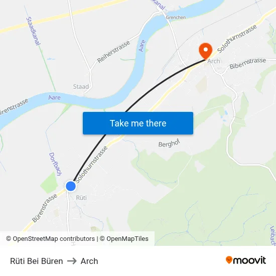 Rüti Bei Büren to Arch map