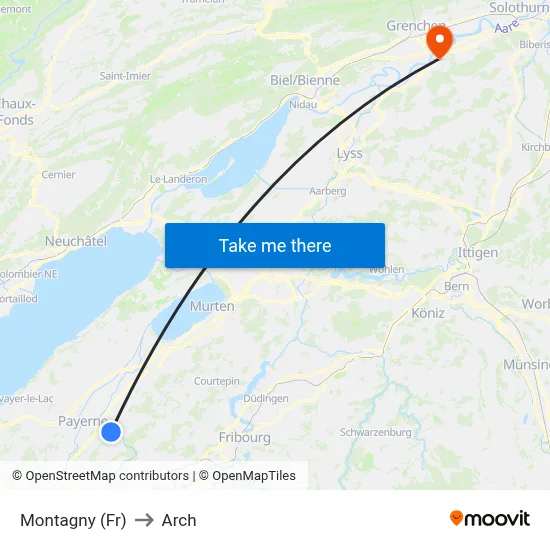 Montagny (Fr) to Arch map