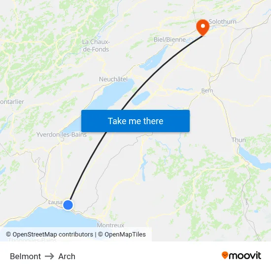 Belmont to Arch map