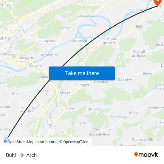 Bühl to Arch map