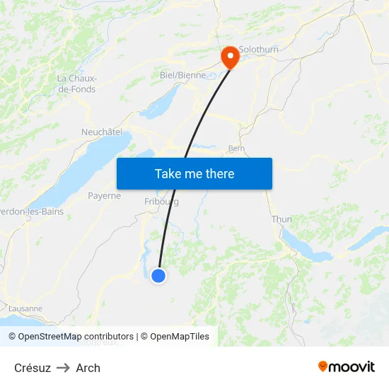 Crésuz to Arch map