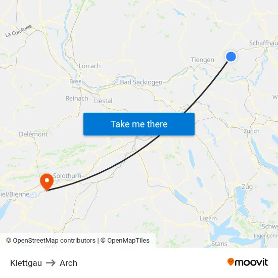 Klettgau to Arch map