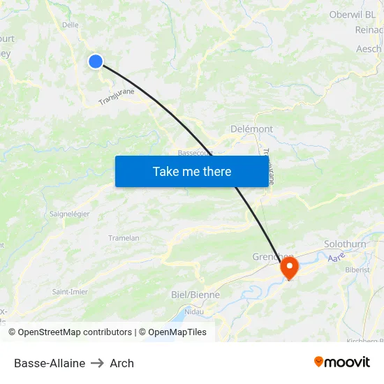 Basse-Allaine to Arch map