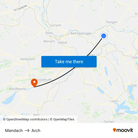 Mandach to Arch map