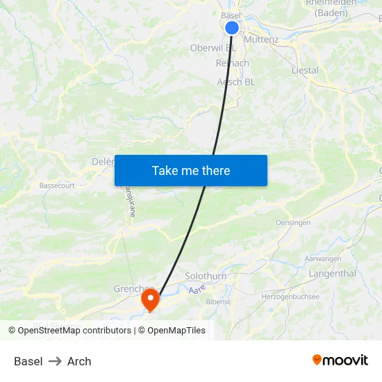 Basel to Arch map