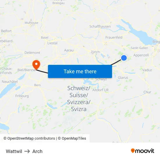 Wattwil to Arch map