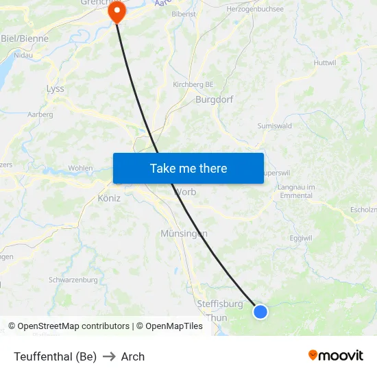 Teuffenthal (Be) to Arch map