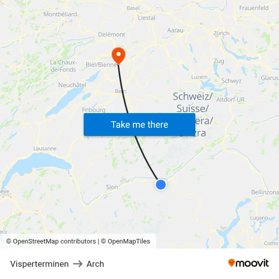 Visperterminen to Arch map