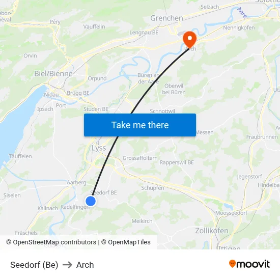Seedorf (Be) to Arch map