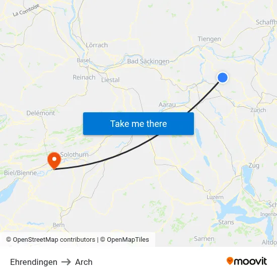 Ehrendingen to Arch map