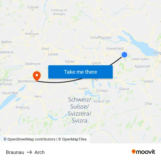 Braunau to Arch map
