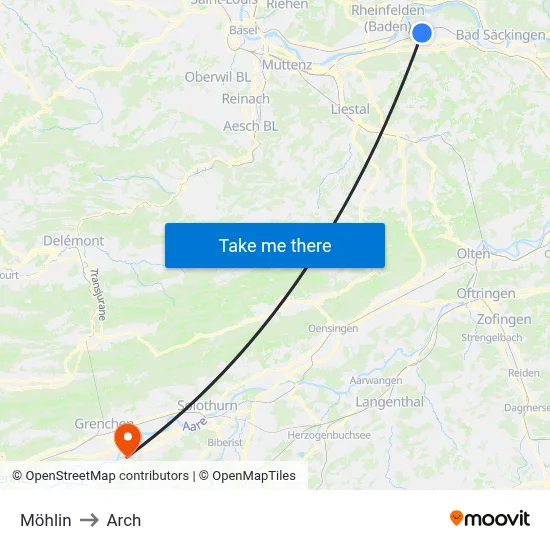 Möhlin to Arch map