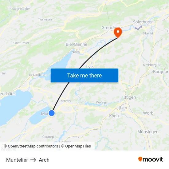 Muntelier to Arch map