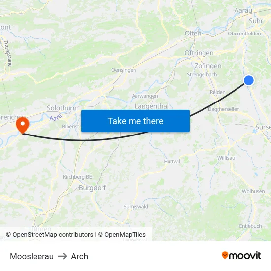Moosleerau to Arch map