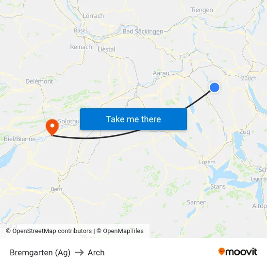 Bremgarten (Ag) to Arch map