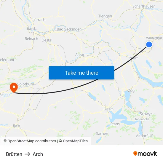 Brütten to Arch map