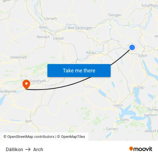 Dällikon to Arch map