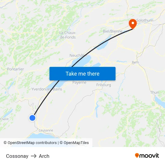 Cossonay to Arch map