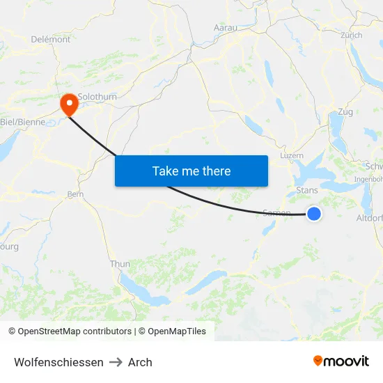 Wolfenschiessen to Arch map
