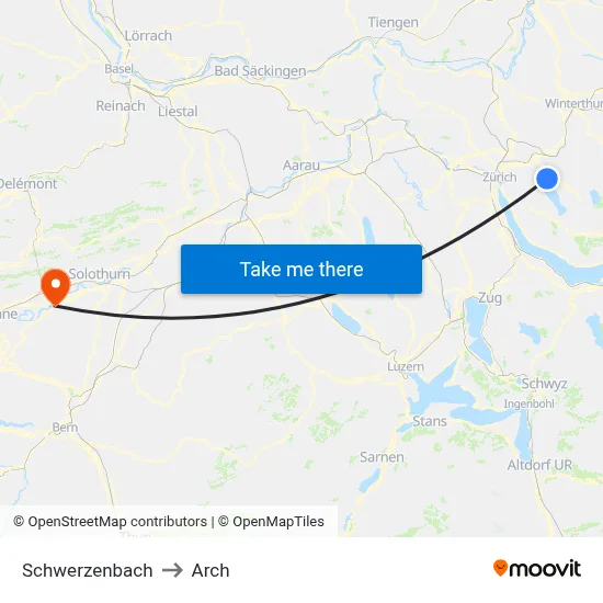 Schwerzenbach to Arch map