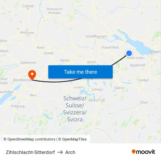 Zihlschlacht-Sitterdorf to Arch map