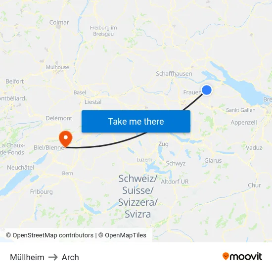 Müllheim to Arch map