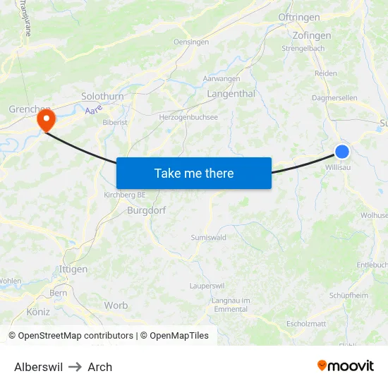 Alberswil to Arch map