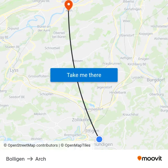 Bolligen to Arch map