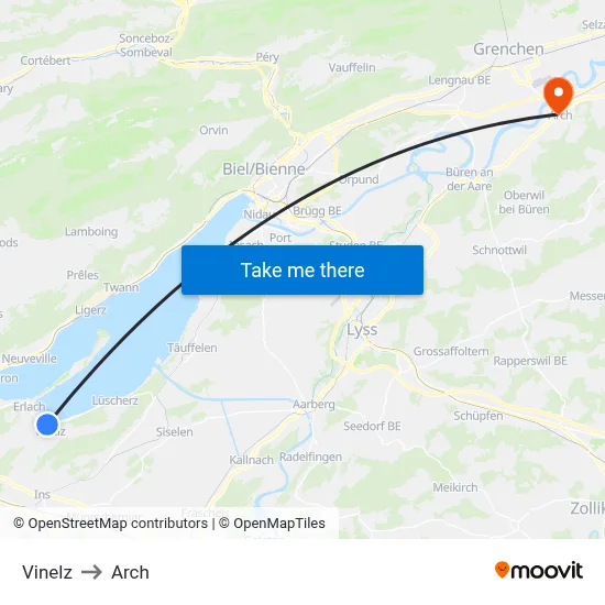 Vinelz to Arch map