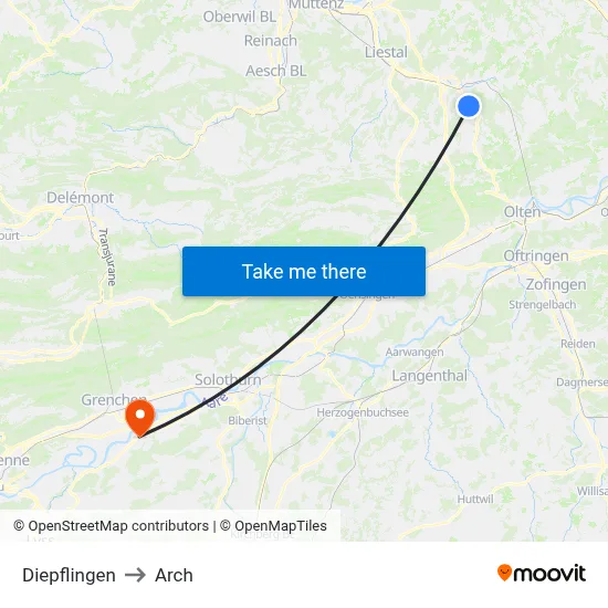 Diepflingen to Arch map