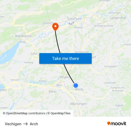 Vechigen to Arch map
