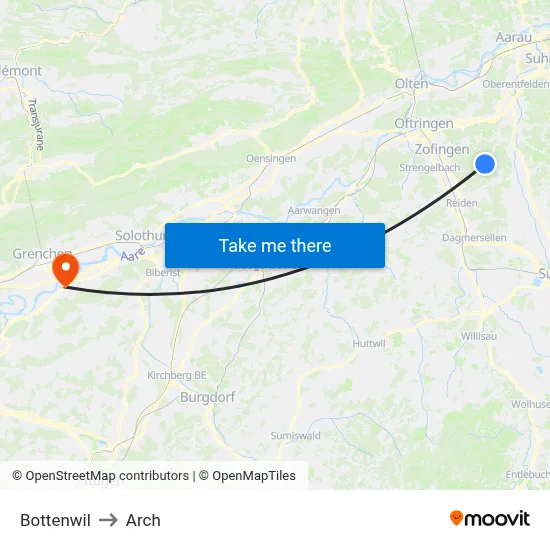 Bottenwil to Arch map