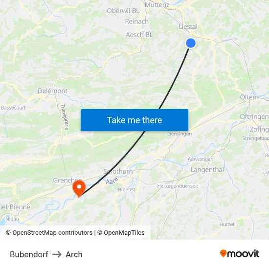 Bubendorf to Arch map