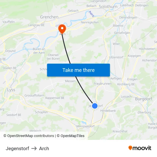 Jegenstorf to Arch map