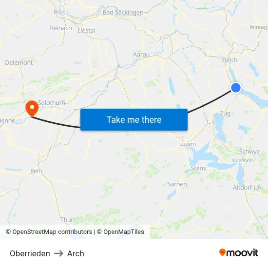 Oberrieden to Arch map
