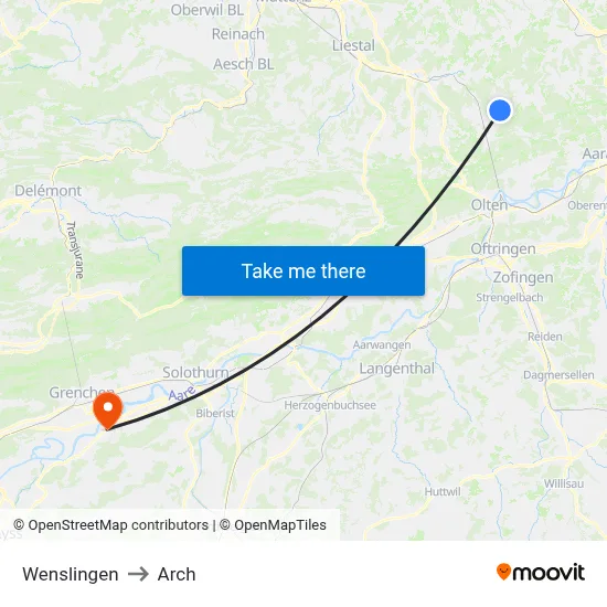 Wenslingen to Arch map